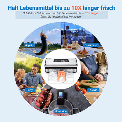 INKBIRD Vacuümmachine, folielasapparaten voor levensmiddelen met droog-/nat-/vloeistofmodus, dubbele pomp, 20 l/min, geluidsarm, geïntegreerde snijder, rollen en zak inbegrepen