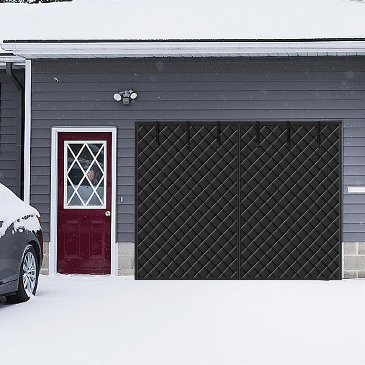 Garage Magnetisch thermisch geïsoleerd deurgordijn, garagedeurgordijnen, koud en waterdicht, winddicht en warmte-isolerend, Oxford stof, deurscherm isolatie afdekking voor de winter (zwart, 490 x 215