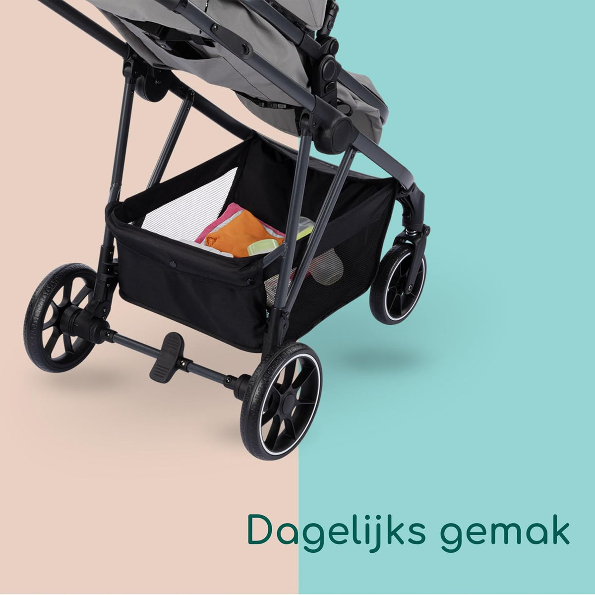 Bebeconfort Breeze Trio, 3 in 1 Kinderwagen Set met Autostoeltje, 0-22 kg (0-4 jaar), Omkeerbaar & Lichtgewicht Combi Wandelwagen, i-Size Autostoeltje, Compact Inklapbaar, Ruime Mand, Mineral Grey