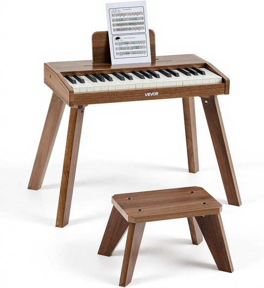 Toetsenbord Voor Kinderen Walnoot – Kinderpiano – Speelgoedpiano – Houten Piano – Mini Piano – 37 Toetsen – USB-C En Batterijen