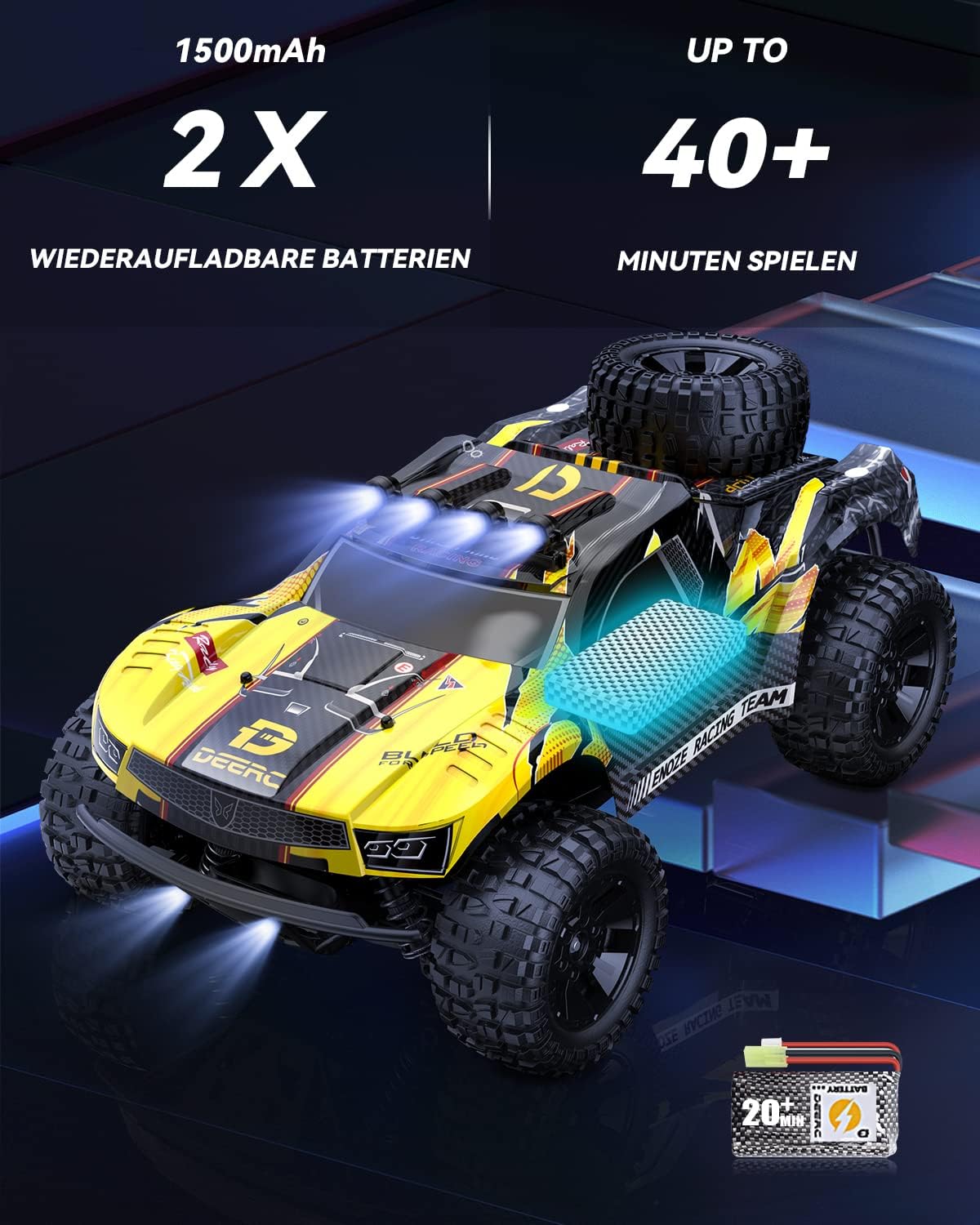 <font dir="auto" style="vertical-align: inherit;"><font dir="auto" style="vertical-align: inherit;">        DEERC Remote Control Car 1:10 with Lights RC Car 48km/h 4WD Off-Road Hobby-Grade Monster Crawler with 2 Batteries 40 Minutes Runtime, 2 Car Shells,