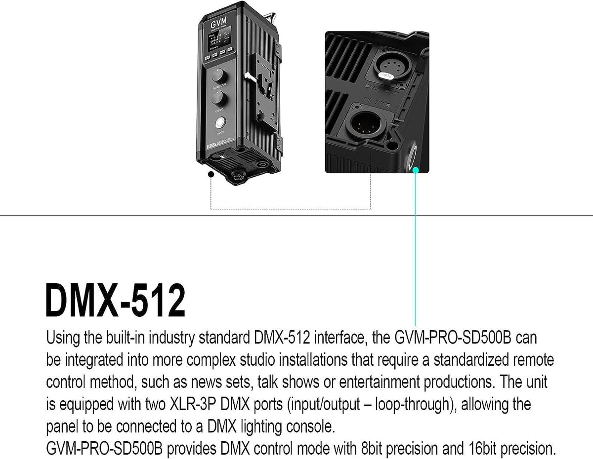 GVM Pro SD500B 500W led videolamp, studiolampen met Bowen montage, 61600lux/1m fotografieverlichtingsset, fotografiestudio LED verlichting met continue output met controller, CRI 97+, 2700-6800K