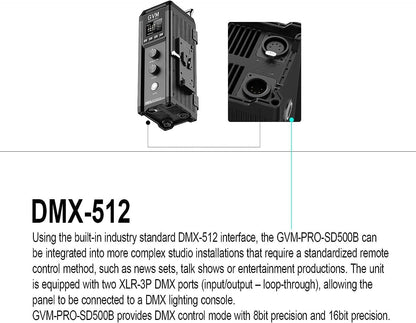 GVM Pro SD500B 500W led videolamp, studiolampen met Bowen montage, 61600lux/1m fotografieverlichtingsset, fotografiestudio LED verlichting met continue output met controller, CRI 97+, 2700-6800K