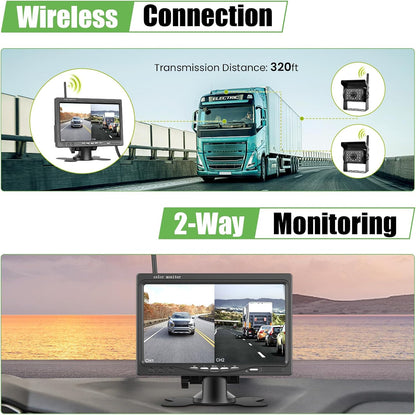 1080P HD draadloze achteruitrijcameraset, 7 inch lcd-monitor met 2 achteruitrijcamera's voor aanhanger, camper, vrachtwagen, auto, bus, doe-het-zelf geleidingslijnen, IP68 waterdicht