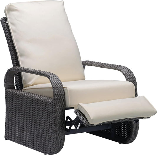 ATR ART TO REAL Garden Armchairs, Adjustable Position Height Adjustable Patio Chair, Aluminium Frame with Hand Woven Resin Rattan, Garden Furniture Lounger, Grey Braid+Beige Cushion - QUORE