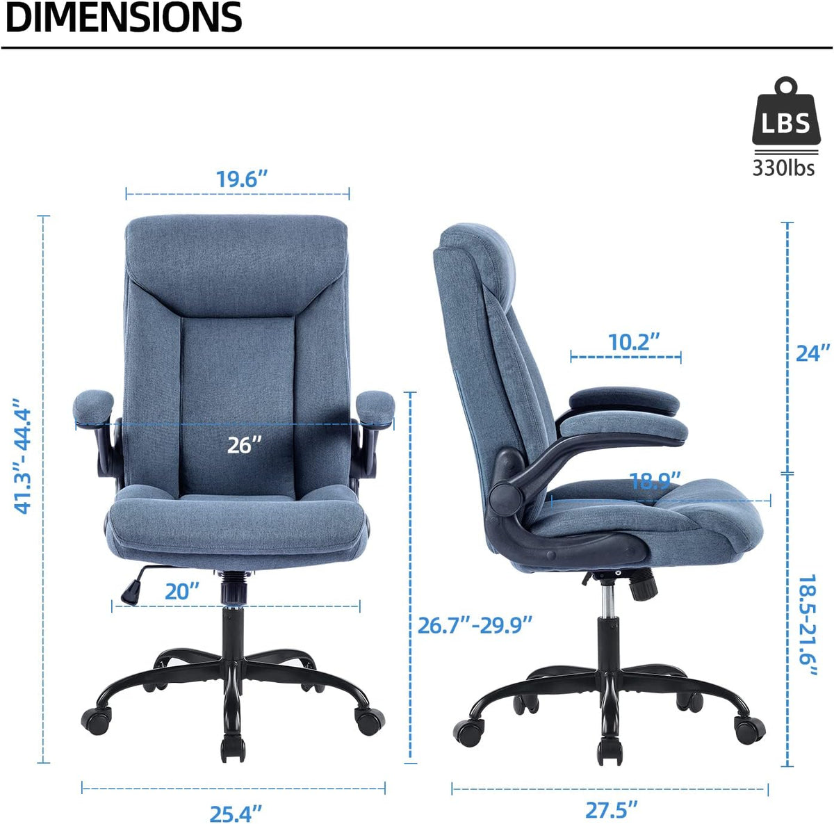 Ergonomische bureaustoel - draaibare werkstoel met opvouwbare armleuning, in hoogte verstelbaar, comfortabel voor kantoor, thuis, gaming (marineblauw)