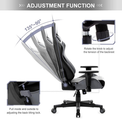 IntimaTe WM Heart Gaming stoel, ergonomische bureaustoel, verstelbare bureaustoelen, verstelbare racestoelen, pc-gamingstoel met hoge rugleuning met armen en rugsteun,52 * 54 * 14,Grijs