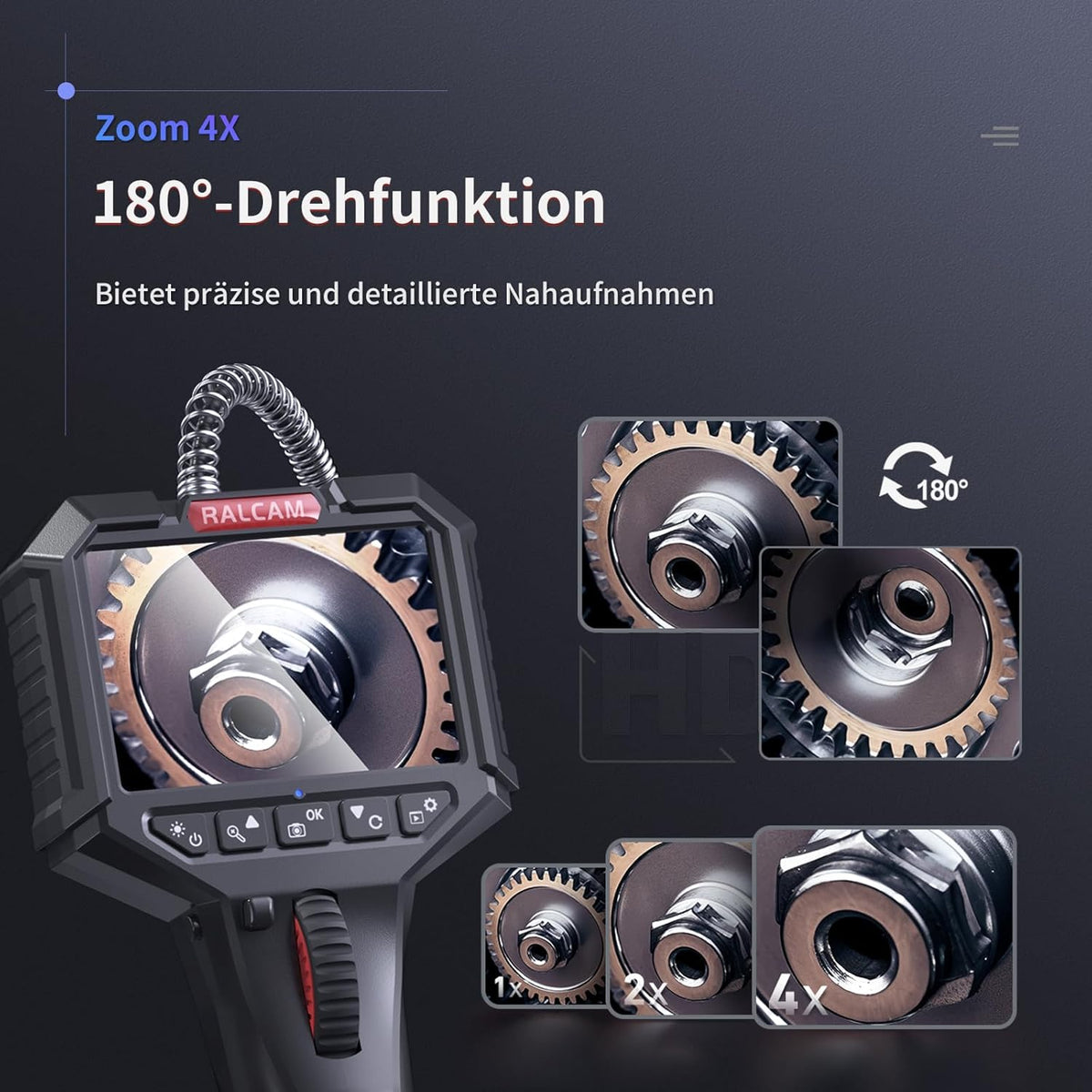Ralcam Endoscoopcamera met licht, endoscoop, 6,2 mm, inspectiecamera, 3,5 inch, HD, 720P, buiscamera, camera's met 6 leds, IP67 waterdicht, 2 m halfharde kabel, telescopische camera, autogereedschap