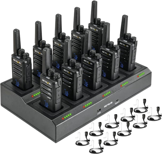 Retevis RT668H Walkie Talkie Active View-display, met 10-Weg Oplader, Oplaadbare Walkie-Talkie VOX, USB-C, PMR446 Professionele Tweewegradio met Oortelefoon voor Hotel, Beveiliging (Zwart, 10 Stuks)