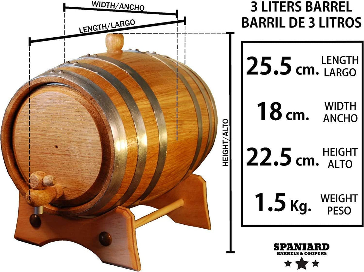 Spaniard Barrels & Coopers - Handgemaakt vat van Amerikaans eiken, 3 liter