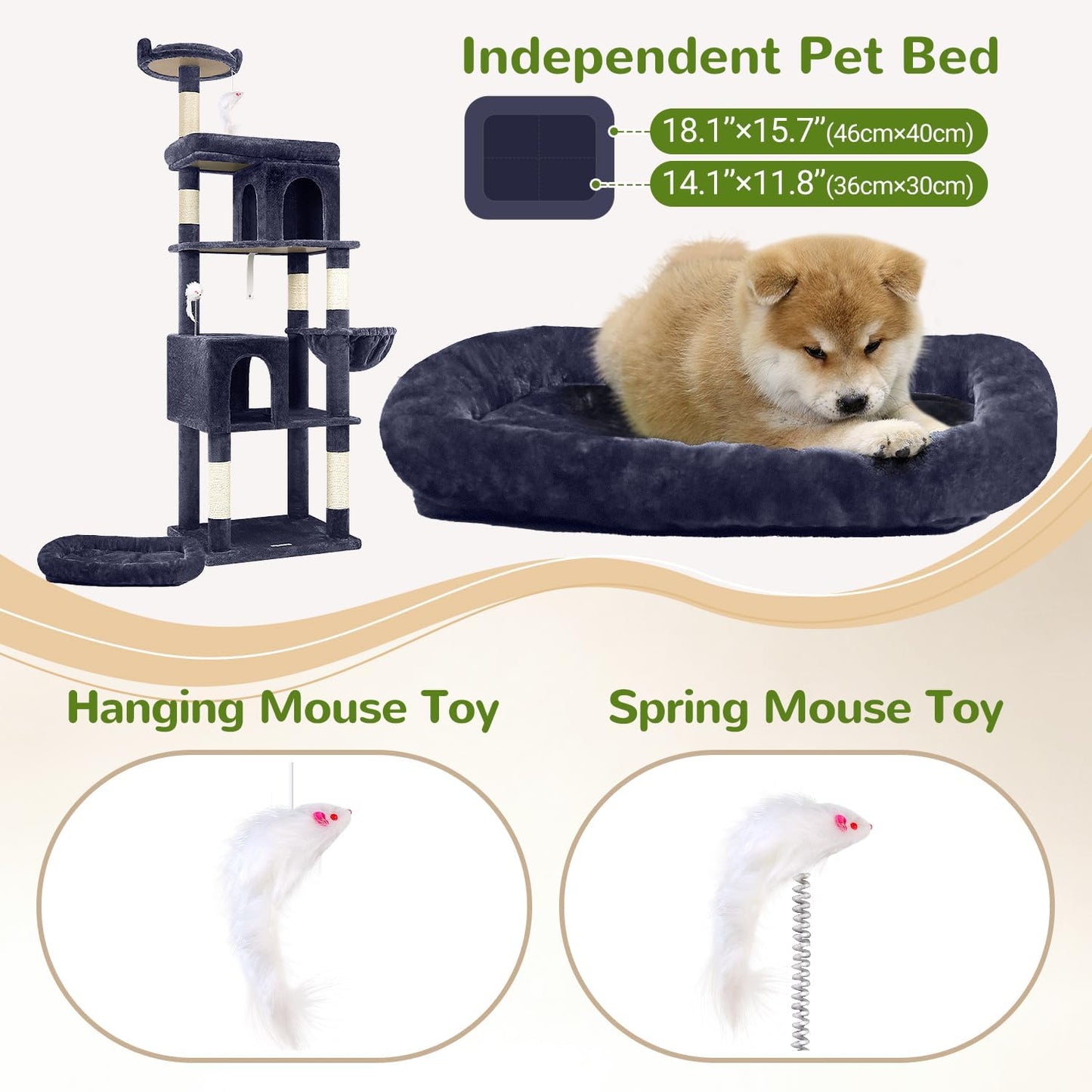 Krabpaal – Kattenboom – Kattenhuis – Kattenmeubel – Krabtoren – 183 cm Hoog – Geschikt Voor Grote Katten 3-5 Stuks – Steviele Basis Met Gevoerd Platform En Zitstang