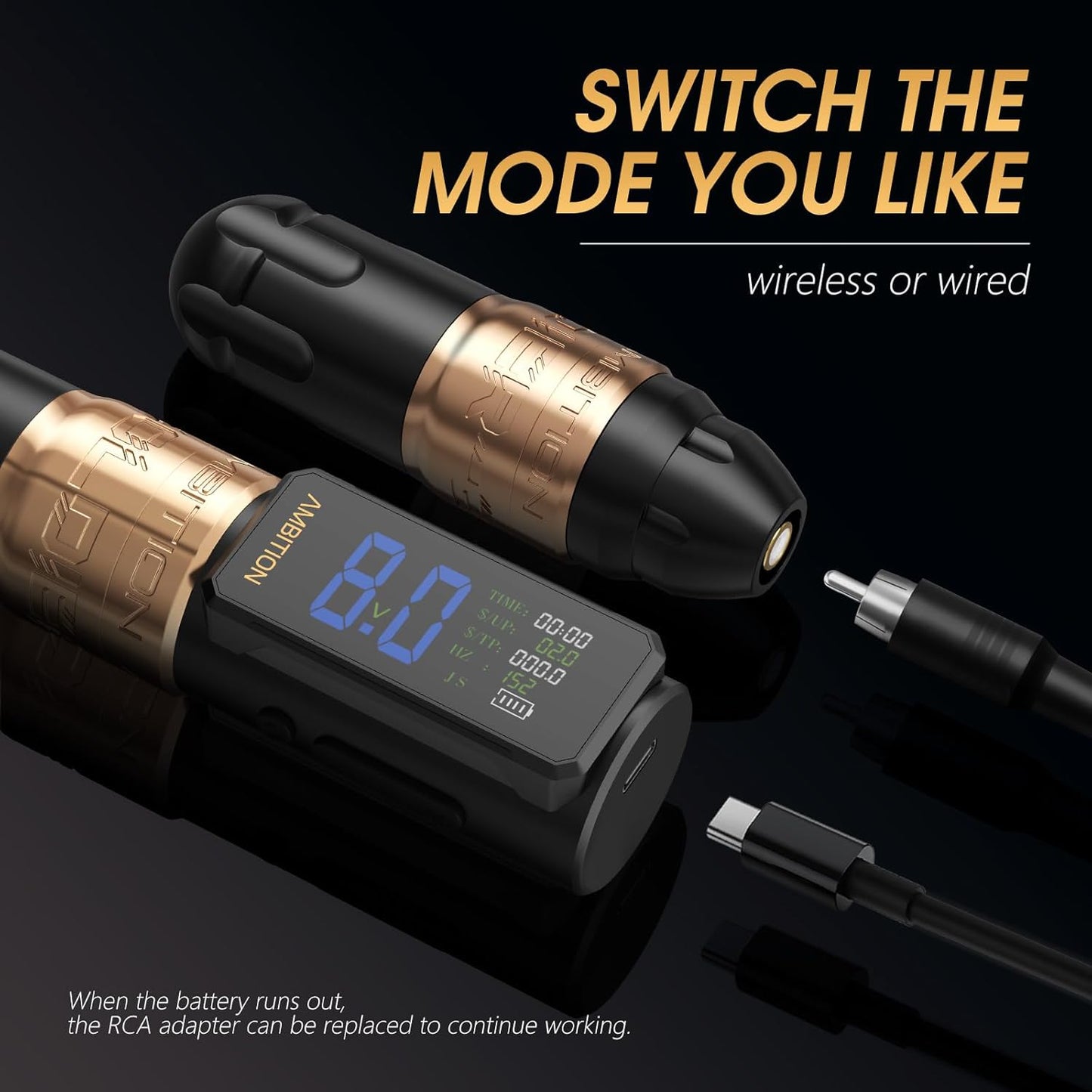 Ambition Soldier 270 S Draadloze Tattoo Pen Machine, roterend Tattoo Pistool met 2400 mAh Batterij, 270 g.cm Koppel Borstelloze Motor, 5.0mm Slag Draadloze Tattoo Supply voor Professionele Artiesten
