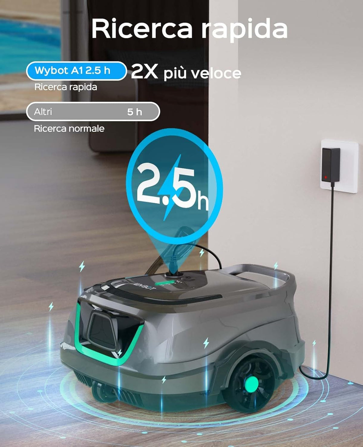 WYBOT A1 Zwembadrobot met accu, draadloze zwembadstofzuiger met 120 minuten looptijd en dubbele filtratie, automatisch parkeren voor opstelzwembaden met platte bodem tot 100 m², 2,5 uur snel opladen