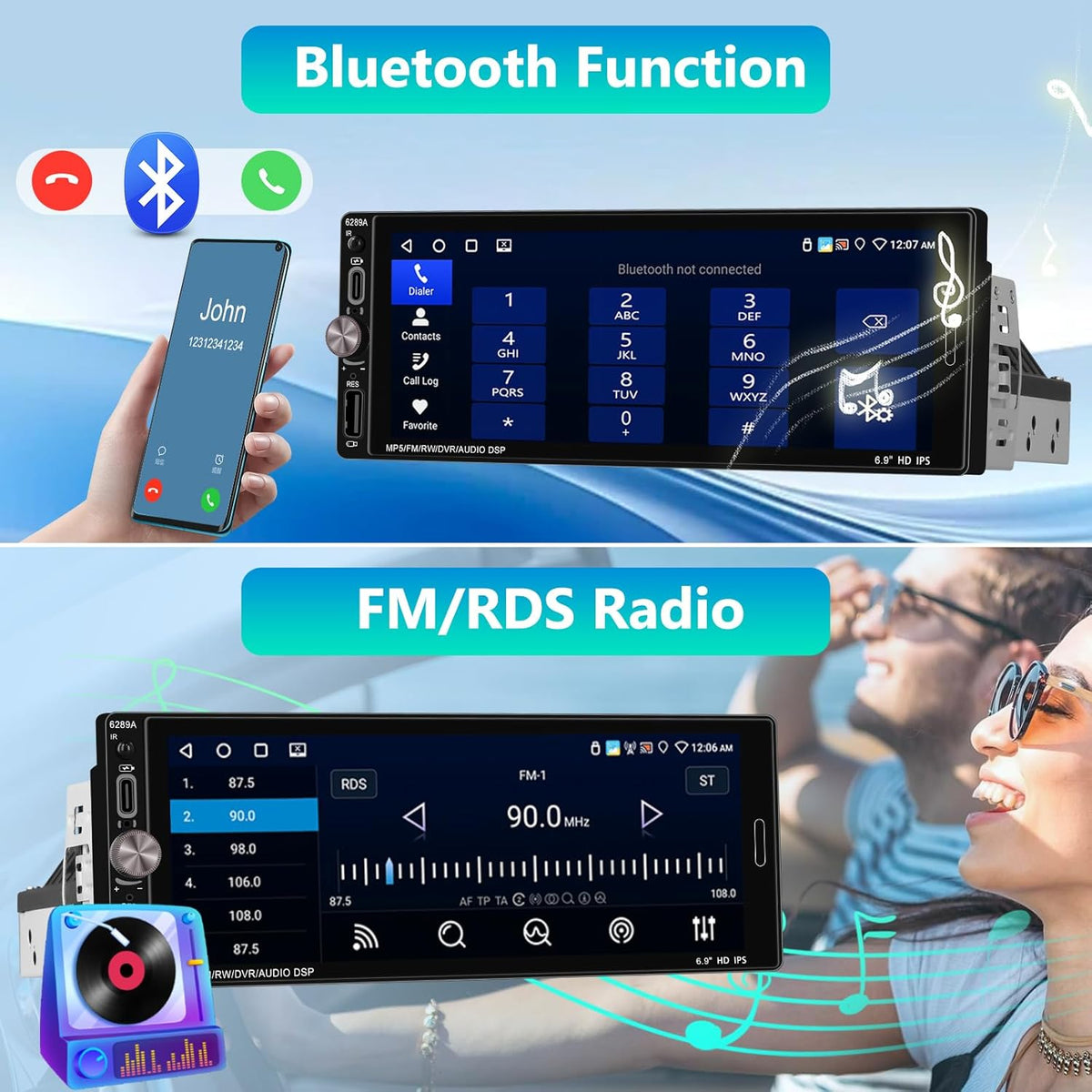 2+32G Carplay Auto Radio 1 din Android met Android Auto GPS-Navigatie, Bluetooth Single din Radio Auto met Scherm, Stereo Auto Support Mirrorlink/FM/WIFI/USB/SWC+Achteruitrijcamera
