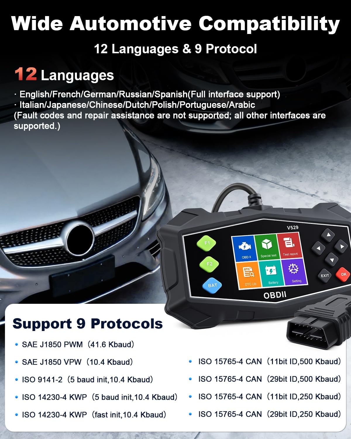 OBD2-Scanner – Diagnostisch Hulpmiddel – Autoscanner – Codelezer – Foutcode Scanner – 2,8 Inch Kleurenscherm – 40.000+ DTC’s & Live Datastroom