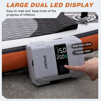 CYCPLUS 20PSI Oplaadbare Paddleboard Pomp - Intelligente Snelle Opblazing, Deflatie, Automatische uitschakeling & Dual LED-indicator. Geschikt voor stand-up-paddleboards, boten, tenten, matrassen