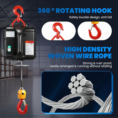 NEWTRY 3 in 1 Elektrische Hijstoestel Lift Kraan 500 KG/1500 LB Draadloze Afstandsbediening 7.6 m/25ft 1500 W Elektrische Lier Overhead Lift met Overbelasting Bescherming (Load 500 KG)
