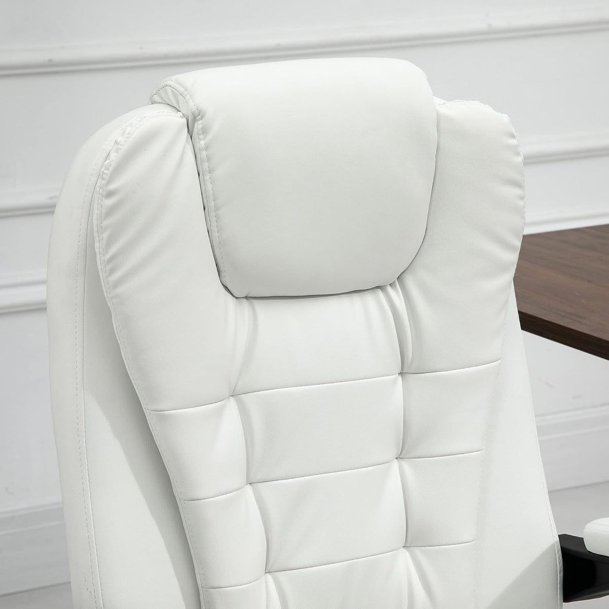 Vinsetto Massagestoel, bureaustoel, ergonomische stoel met verstelbare hoogte, rugleuning kantelbaar en bekabeld, voetensteun, 360° draaibaar, wit