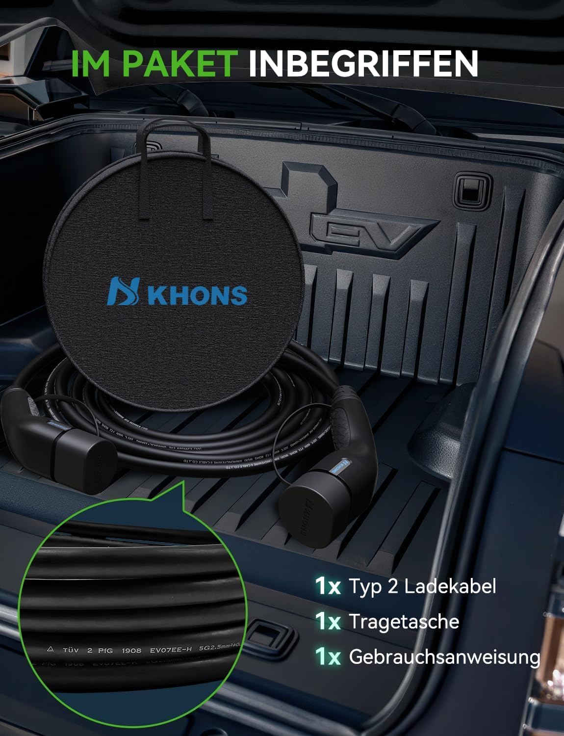Oplaadkabel voor elektrische auto, type 2, 16 A/11 kW/3-fasig/5 meter, elektrische auto oplaadkabel type 2 naar type 2, EV oplaadkabel voor E auto EV/PHEV modus 3 type 2 oplaadkabel compatibel met
