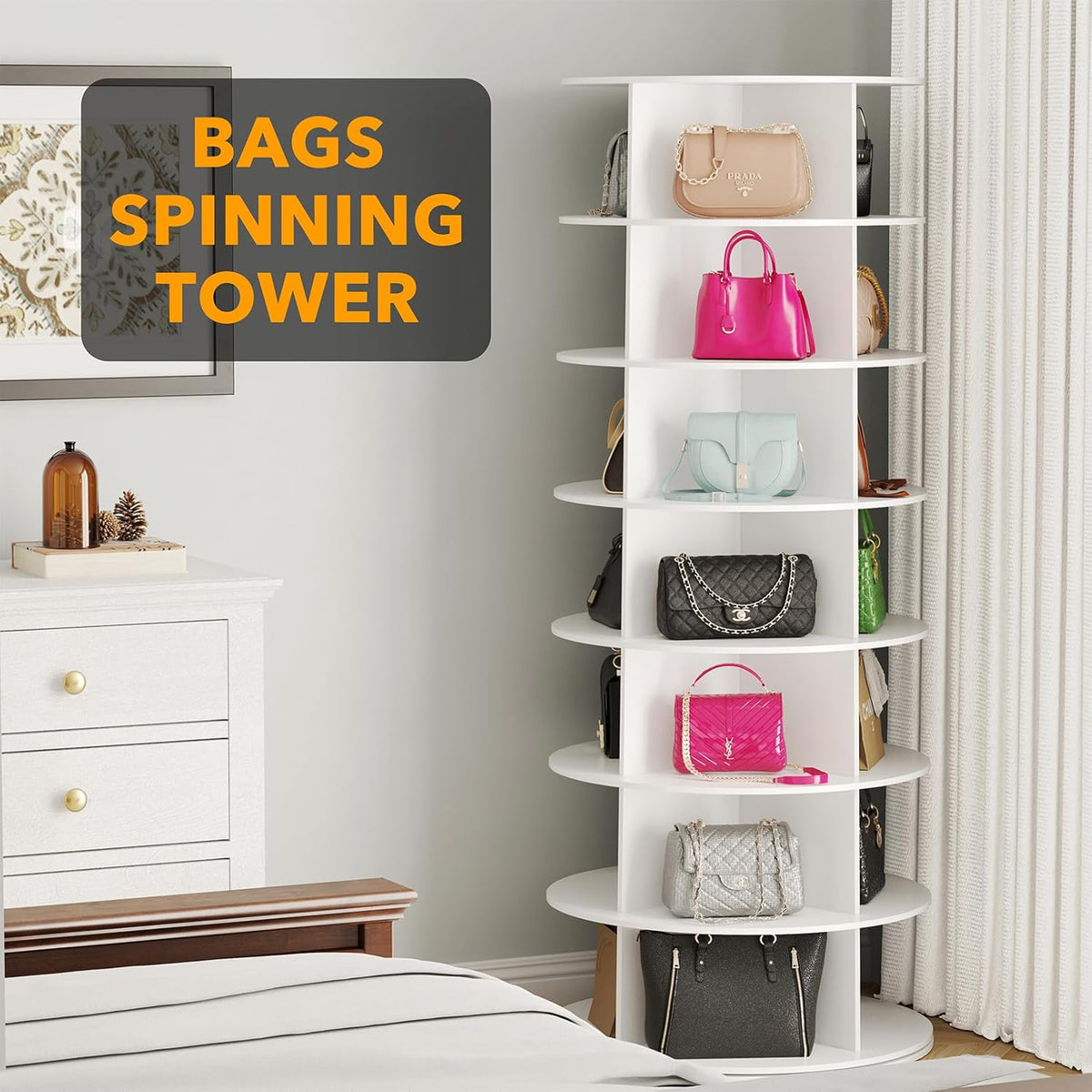 SpaceAid Roterende toren, schoenenrek met 7 niveaus, draaiend schoenendisplay Lazy Susan, 360 draaibaar schoenenrek, opslag, ronde carrousel, verticale kastorganizer voor handtassen en schoenen (7