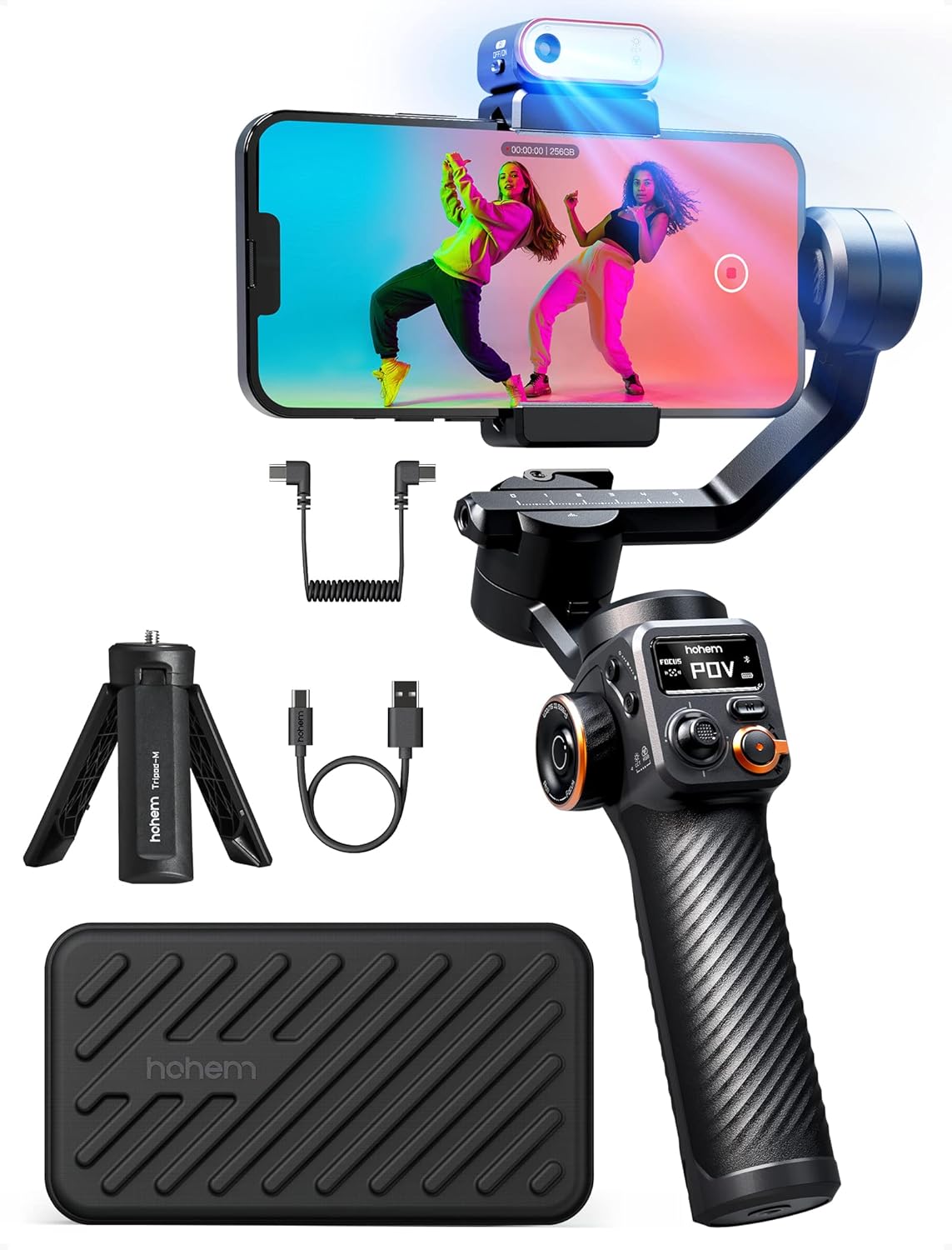 hohem iSteady M6 Stabilisatorset voor smartphone, geactualiseerde 3-assige gimbal, magnetische AI-tracker met verstelbaar CCT/RGB-licht, 0,91 inch display, max. laadvermogen 400 g, voor YouTube/vlog