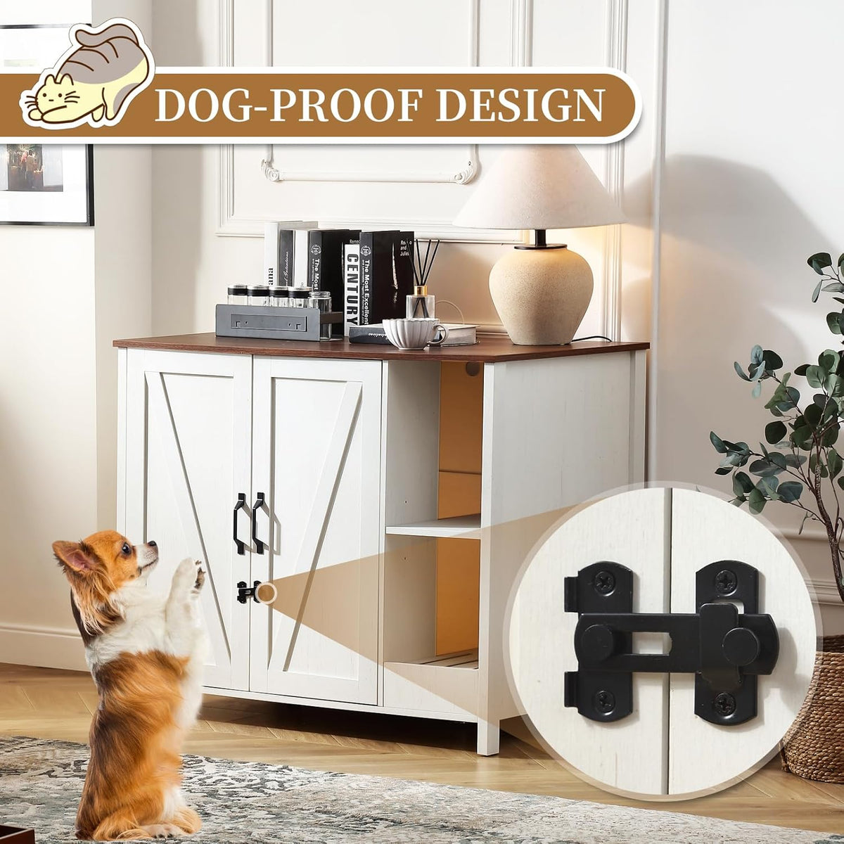 Kattenbakkast – Kattenbakmeubel – Kattenbakverstopper – Kattenbakkast – Kattenbakkastje – Grote Afmeting 105x68x89 cm – Verstelbare Opbergrek & Kattenbakverzamelaar – Wit