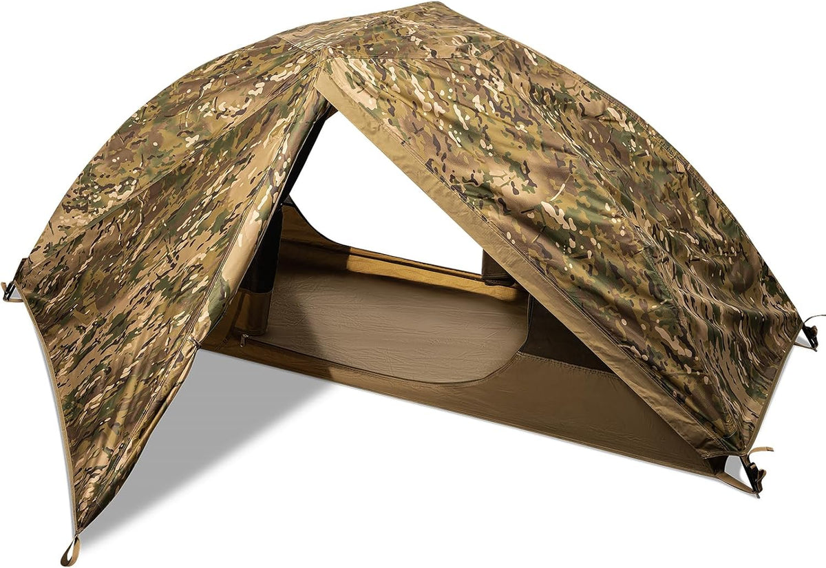 FREE SOLDIER Campingtent, outdoor, ultralichte eenpersoonstent in camouflage, outdoor-camping, 1-persoonstent, avontuurtent, eenvoudig op te bouwen en te dragen, muggenbescherming, waterdicht