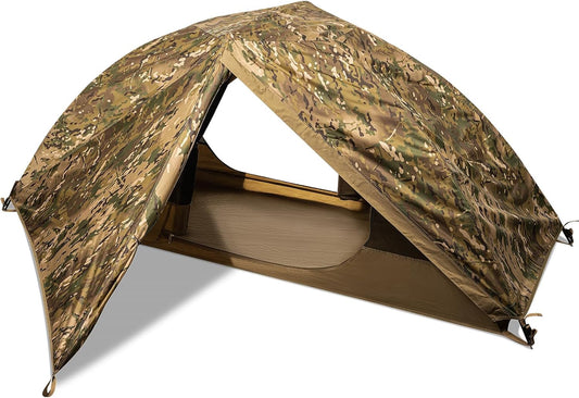 FREE SOLDIER Campingtent, outdoor, ultralichte eenpersoonstent in camouflage, outdoor-camping, 1-persoonstent, avontuurtent, eenvoudig op te bouwen en te dragen, muggenbescherming, waterdicht