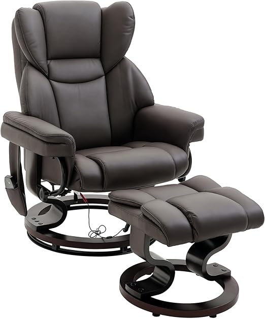 HOMCOM massage chair with footstool reclining chair tiltable up to 145° artificial leather brown 79 x 82 x 101 cm - QUORE