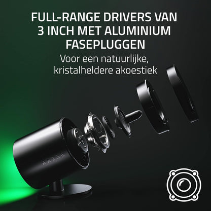 Razer Nommo V2 Pro - Full-range 2,1-gamingluidsprekers voor pc met draadloze subwoofer (drivers van 3 inch met aluminium faseplugge, Razer Chroma RGB-verlichting, THX Spatial Audio) Zwart