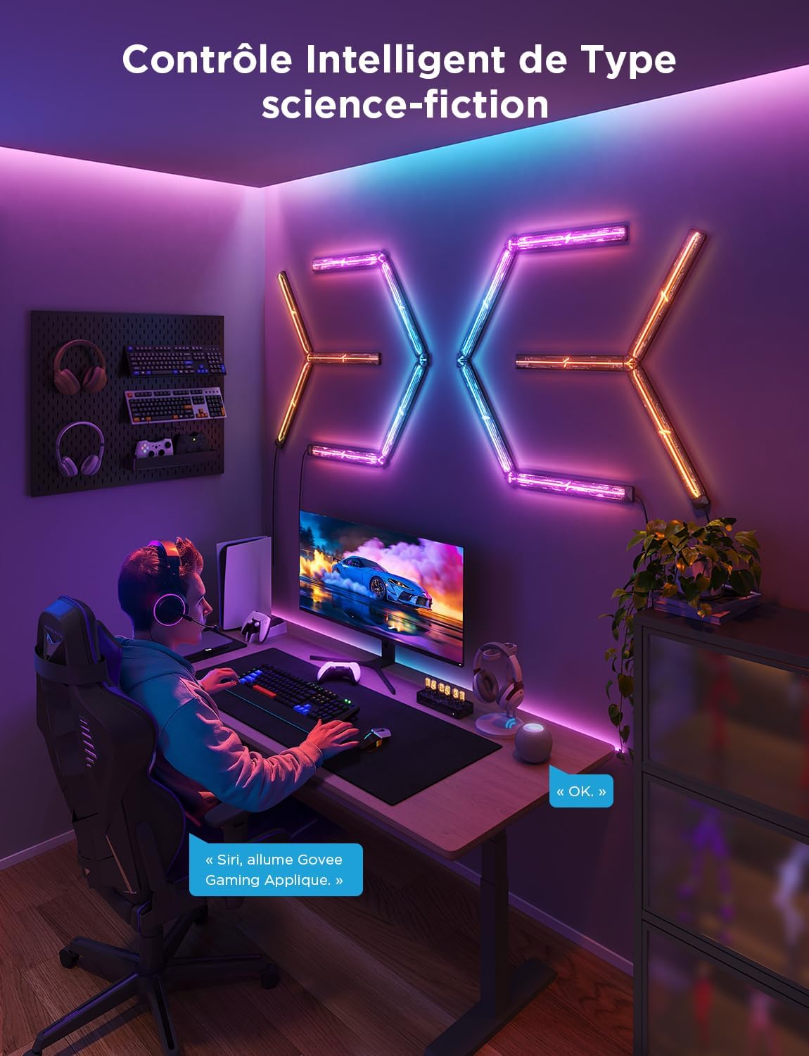 Govee LED Gaming Glide Wall Light, RGBIC Wall Lamp with DIY Cyberpunk Style Shapesand Multicolours, 60+ Scenes Lighting Effects, Smart Light Work with Matterand Alexa