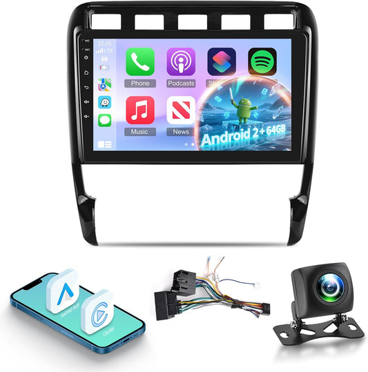 [2+64G] Android 13 Car Radio for Porsche Cayenne 2003-2010 with Wireless Carplay and Android Car - 9 Inch Touch Screen Radio with WiFi, DSP EQ, FM/RDS Radio + AHD Rear View Camera - QUORE