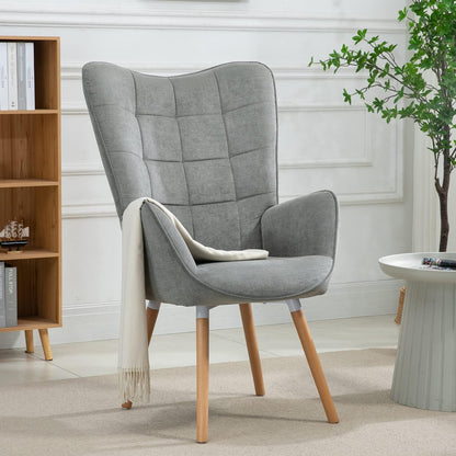 MEUBLE COSY Fauteuil, relaxstoel, leunstoelen, beklede stoel, bank, houten poten, oorstoel voor woonkamer, slaapkamer, kantoor, vanity, stof, grijs
