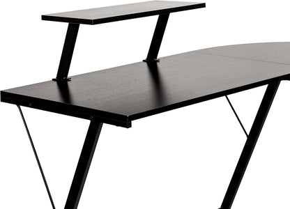 Flash Furniture Hoekbureau - zwart/zwart ruimtebesparend L-vormig gamingbureau met monitorplank - 72' 2-laags computerbureau, thuiskantoor hoekbureau, eenvoudig te monteren