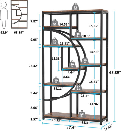 Tribesigns Bookshelf, Industrial 5 Tier Shelf Bookcase, Freestanding High Bookshelves Display Shelf Storage Organizer with 9-Open Storage Shelf for Living Room, Bedroom