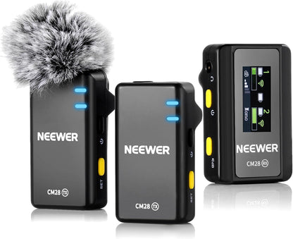 NEEWER CM28 Draadloos lavaliermicrofoonsysteem, 1 klik ruisonderdrukking, 4 GB geheugen voor 9 uur 48 kHz 16 bit niet-gecomprimeerde audio, microfoon compatibel met iPhone/Android/PC/camera/iPad