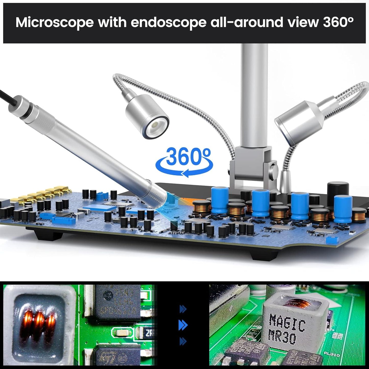 Andonstar AD409 Pro HDMI digitale microscoop met endoscoop, 10,1 inch LCD-scherm soldeermicroscoop, 300X USB elektronische microscoopcamera voor PCB-solderen, muntenverzameling, ondersteunt Windows-pc
