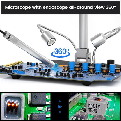 Andonstar AD409 Pro HDMI digitale microscoop met endoscoop, 10,1 inch LCD-scherm soldeermicroscoop, 300X USB elektronische microscoopcamera voor PCB-solderen, muntenverzameling, ondersteunt Windows-pc