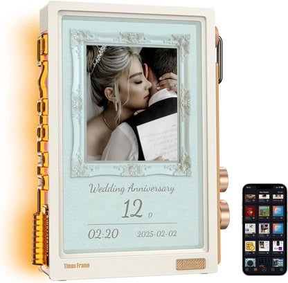Divoom Times Frame Transparante digitale fotolijst (10,1 inch) met wifi en 64 GB, IPS-display met zwevend effect en RGB-draaiknop, 400+ wijzerplaten, widgets en pixel-art community (wit)