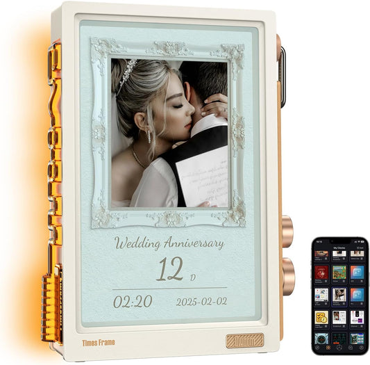 Divoom Times Frame Transparante digitale fotolijst (10,1 inch) met wifi en 64 GB, IPS-display met zwevend effect en RGB-draaiknop, 400+ wijzerplaten, widgets en pixel-art community (wit)