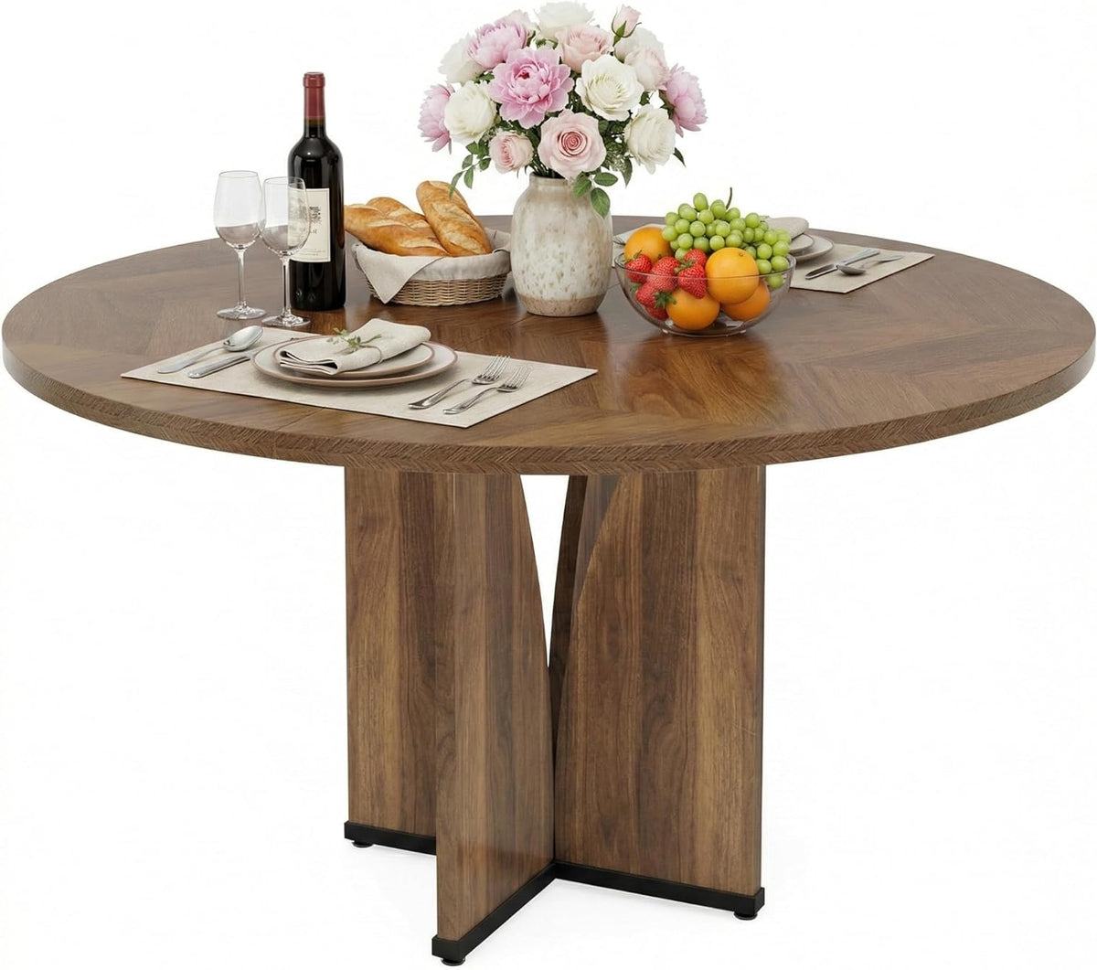 Ronde Eettafel – Ronde Tafel – Houten Tafel – Keukentafel – Eetkamertafel – 100 cm Diameter – Krasbestendig Houtfineer - QUORE