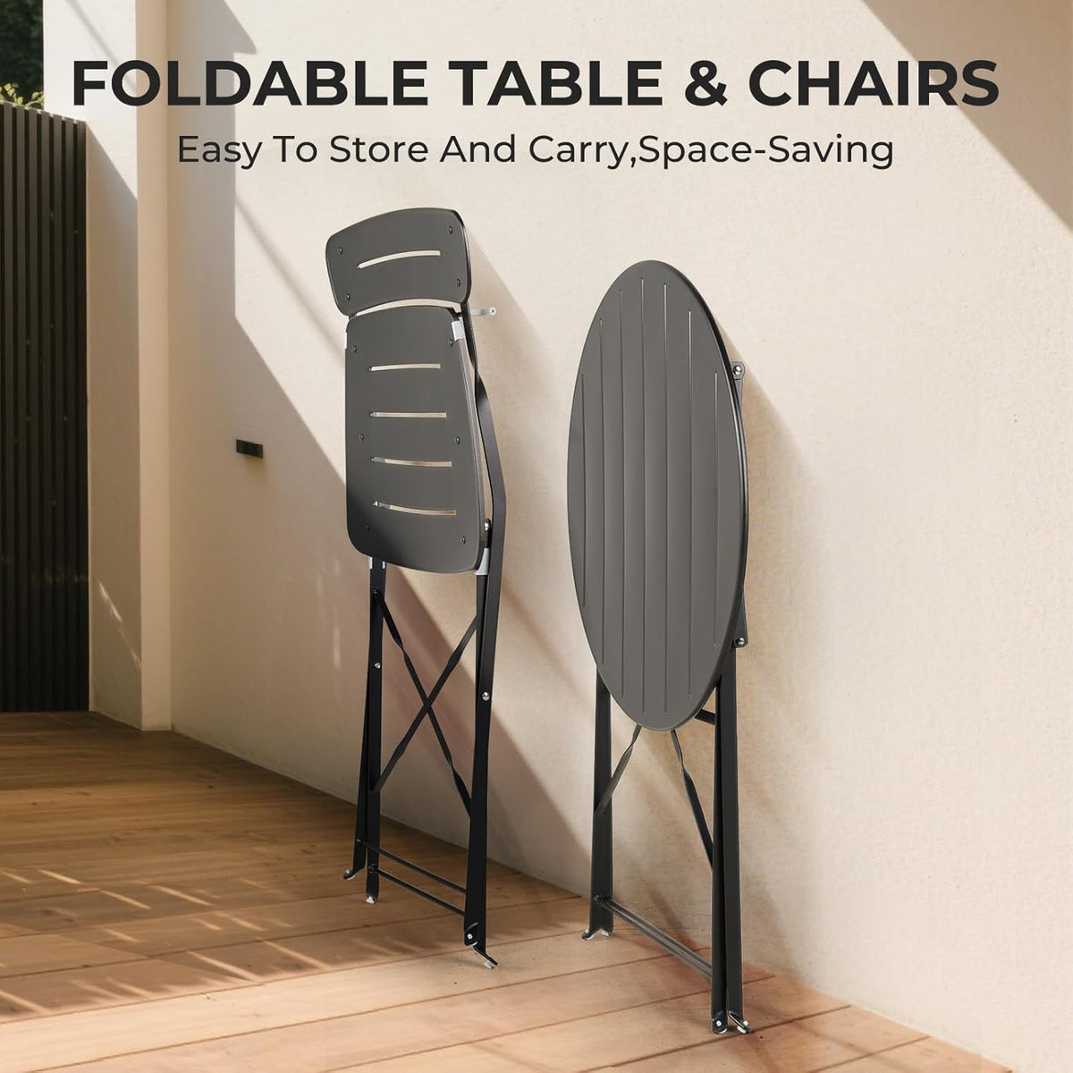 Grand patio Bistrotafel met 2 stoelen, balkonmeubelset, 3-delig, terrasmeubels, weerbestendig, bistroset, balkon, tuin, meubelset voor klein balkon (zwart)