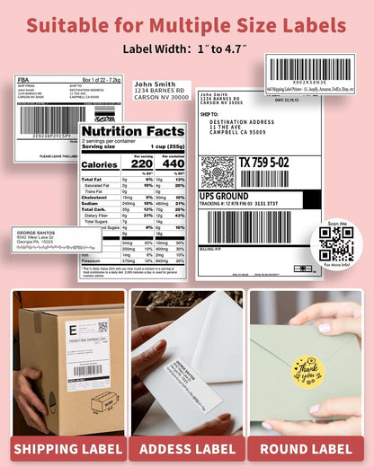 Phomemo PM246S labelprinter, DHL thermische printer voor Mac/PC, verzendlabelprinter, zelfklevende labelprinter, voor Amazon, Etsy, Shopify, Royal Mail, DHL, FedEx-roze