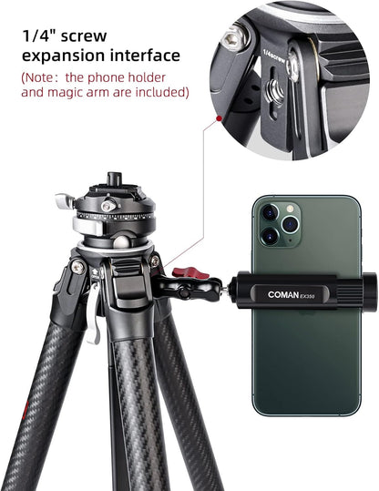 COMAN Zero F38 koolstofvezel statief met 360° panoramische kogelkop en F38 videostatief voor DSLR-camera's, lichtgewicht met hoogte