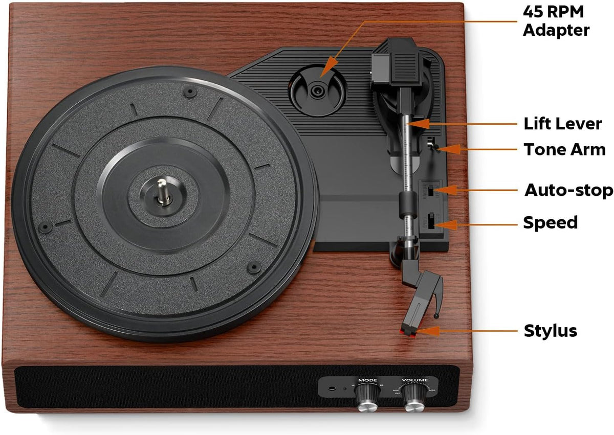 Platenspeler – Draaitafel – Vinylspeler – Grammofoon – LP Speler – Kastanjebruin – Bluetooth In/Uit – Ingebouwde Stereo-Luidsprekers