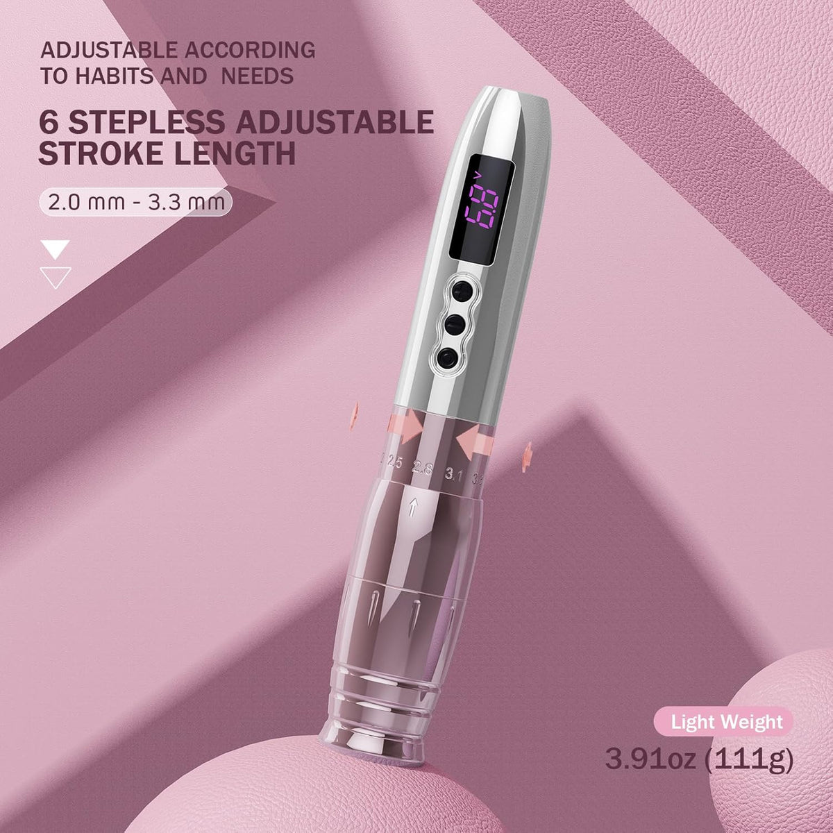 EZ Draadloze Tatoeage Machine - 6 Beroertes 2.0mm-3.3mm Permanente Makeup Tatoeage Machine met Extra 1000mAh Batterijvermogen SMP voor Tatoeëerders en Beginners (LOLA AIR PRO Paars)