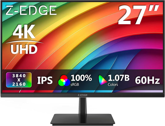 Z-Edge PC Monitor 27'' IPS 4K UHD (3840x2160), Ultra Slim, FreeSync, 16:9 LED Desktop Monitor, 60Hz, 5ms, 2*HDMI2.0 & 2*DP1.4, Adjustable Tilt, Ultra-Realistic Colors (HDMI Cable Included)