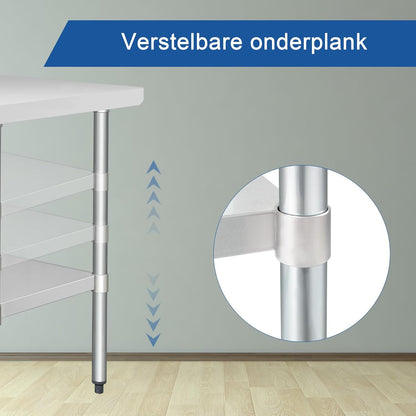 HARDURA Roestvrijstalen Werktafel met Spatrand Professionele Keukenwerkbank 61×122 cm