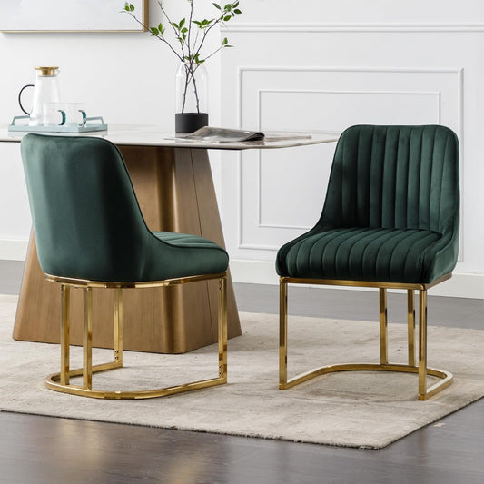 chairus Dining Chairs Set of 2 Velvet Living Room Chairs Upholstered Office Chairs with Metal Legs Armless Chairs for Bedroom, Green, 2 - QUORE