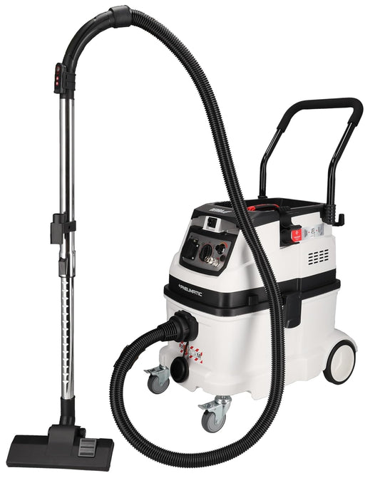 Industriële stofzuiger met automatische filterreiniging en aansluitbaar compressor- en persluchtsysteem, filterklasse M, gewicht 17,4 kg, zuigvermogen 24 kPa, reservoir 40 l DEDRA DED6609P